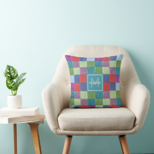 Colourful Colour Block Monogram Throw Pillow