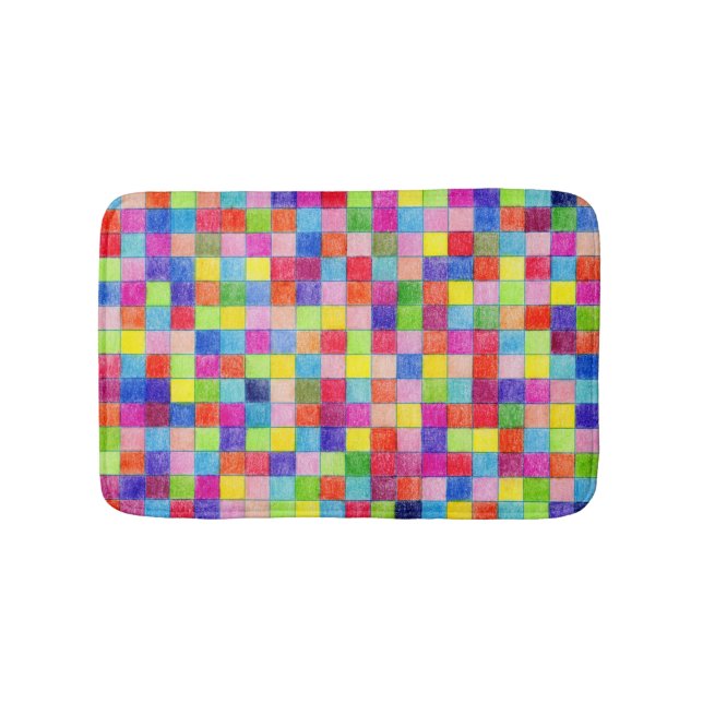 Colourful Coloured In Graph Paper Squares Bath Mat (Front)