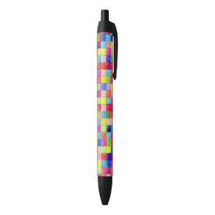 Colourful Coloured In Graph Paper Squares Pattern Black Ink Pen