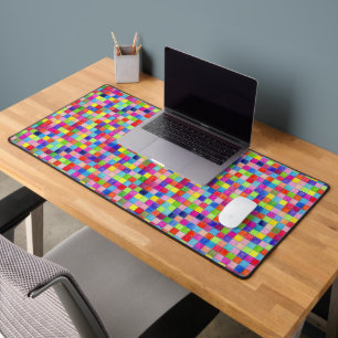 Colourful Coloured In Graph Paper Squares Pattern Desk Mat