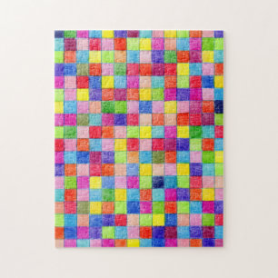 Colourful Coloured In Graph Paper Squares Pattern Jigsaw Puzzle