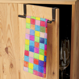 Colourful Coloured In Graph Paper Squares Pattern Kitchen Towel