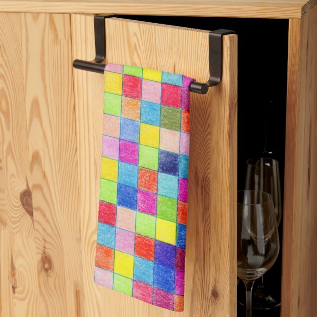 Colourful Coloured In Graph Paper Squares Pattern Kitchen Towel (Thirds Fold)