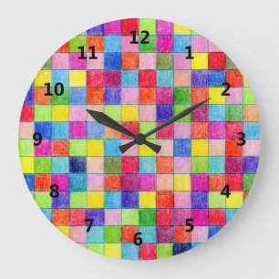 Colourful Coloured In Graph Paper Squares Pattern Large Clock
