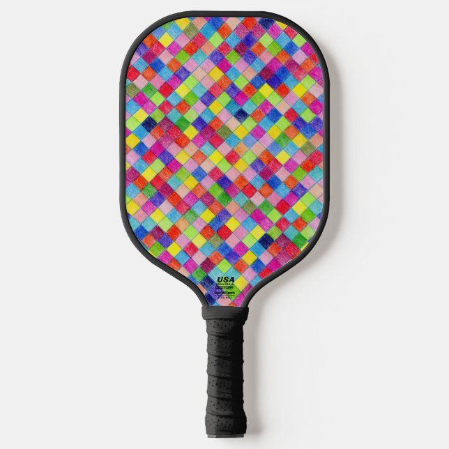 Colourful Coloured In Graph Paper Squares Pattern Pickleball Paddle (Front)
