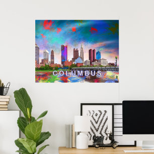 Colourful Columbus Ohio Skyline Abstract Art Poster