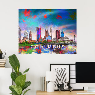 Colourful Columbus Ohio Skyline Abstract Art Poster