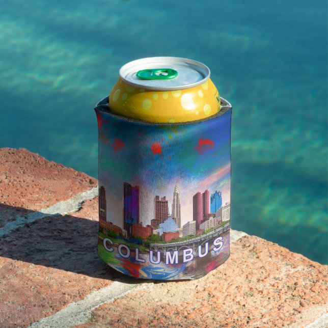 Colourful Columbus Skyline Abstract Art Can Cooler (In Situ Pool)