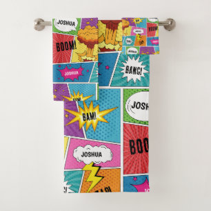 Colourful Comic Book Personalized Name Pop Art Bath Towel Set