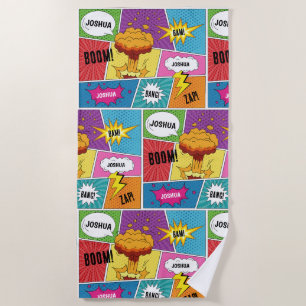 Colourful Comic Book Personalized Name Pop Art Beach Towel