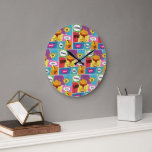 Colourful Comic Book Personalized Name Pop Art Large Clock<br><div class="desc">A colourful comic book pop art style design featuring your custom name. A cute and fun comic book themed illustration with bright colours and superhero action words and drawings. An ideal design for anyone who loves super hero designs, comics, cartoon style illustrations, colourful action filled designs and pop art! Personalize...</div>