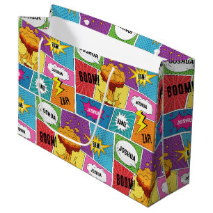 Colourful Comic Book Personalized Name Pop Art Large Gift Bag