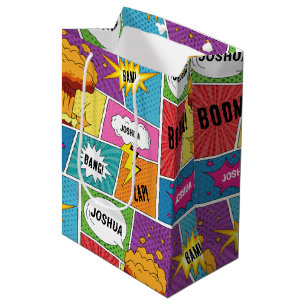 Colourful Comic Book Personalized Name Pop Art Medium Gift Bag