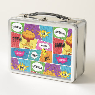 Colourful Comic Book Personalized Name Pop Art Metal Lunch Box