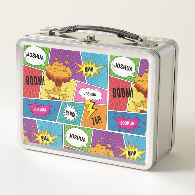 Colourful Comic Book Personalized Name Pop Art Metal Lunch Box (Front)