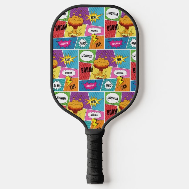 Colourful Comic Book Personalized Name Pop Art Pickleball Paddle (Front)