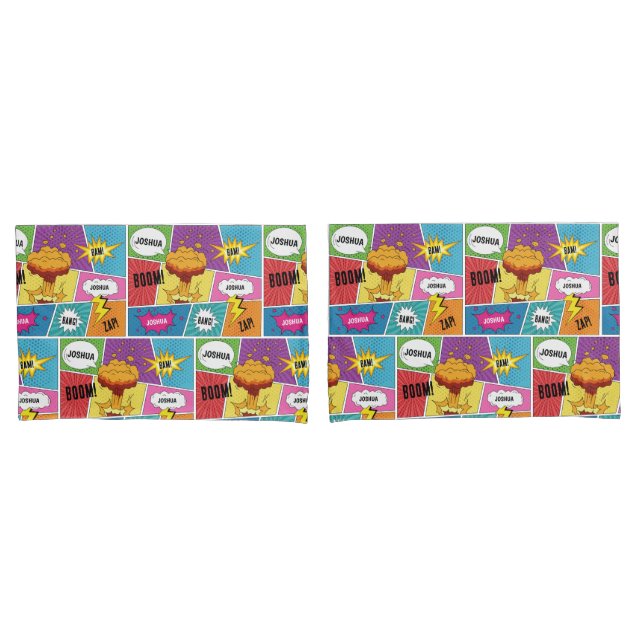 Colourful Comic Book Personalized Name Pop Art Pillowcase (Front-Set)