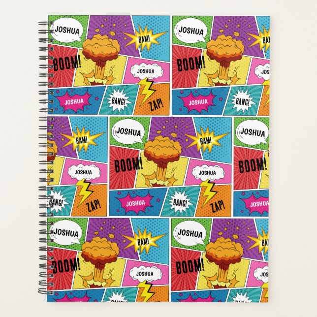 Colourful Comic Book Personalized Name Pop Art Planner (Front)