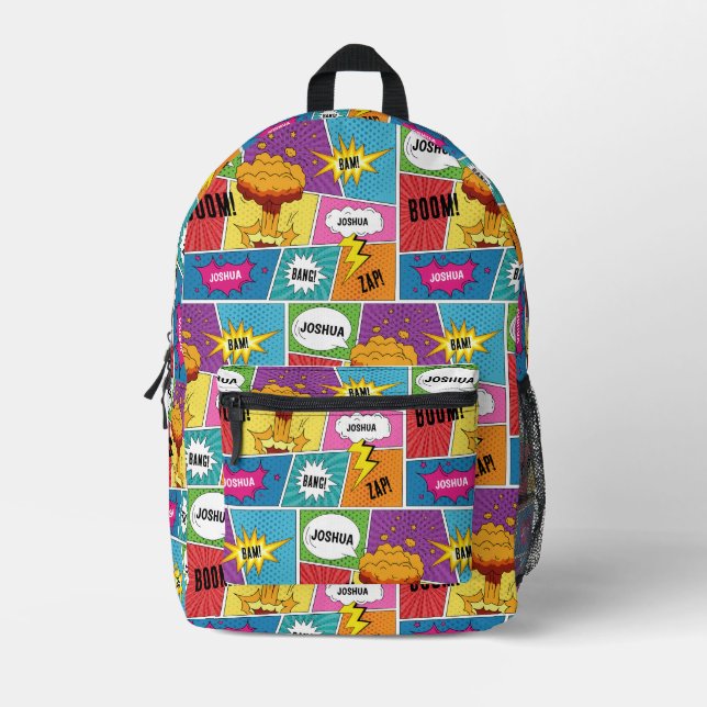 Colourful Comic Book Personalized Name Pop Art  Printed Backpack (Front)