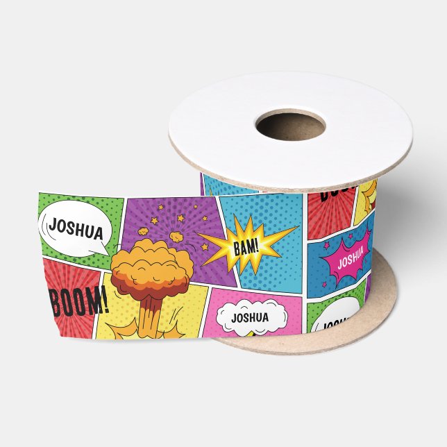 Colourful Comic Book Personalized Name Pop Art Satin Ribbon (Spool)