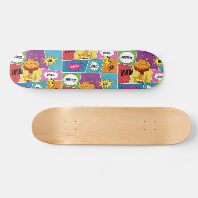 Colourful Comic Book Personalized Name Pop Art Skateboard (Horz)