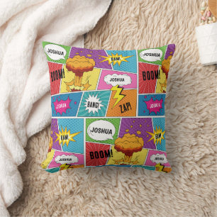Colourful Comic Book Personalized Name Pop Art Throw Pillow