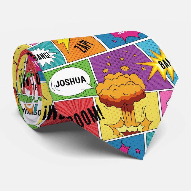 Colourful Comic Book Personalized Name Pop Art Tie (Rolled)