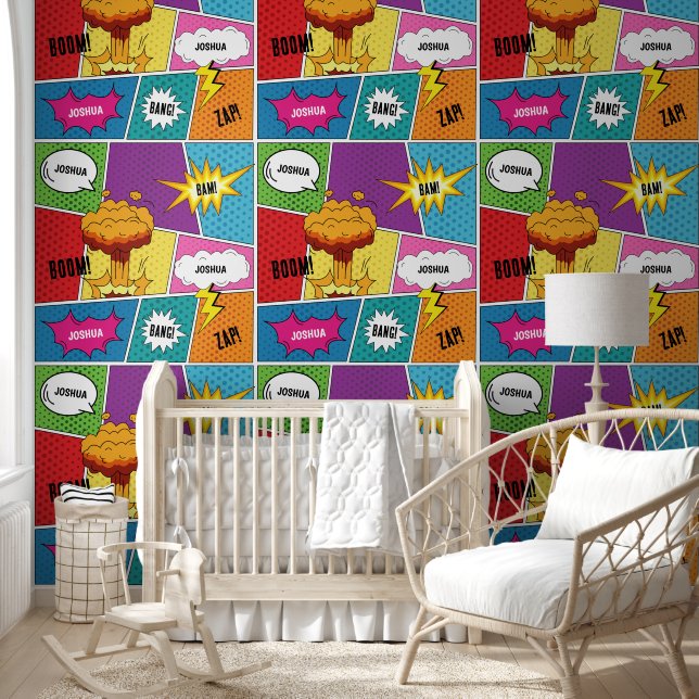 Colourful Comic Book Personalized Name Pop Art Wallpaper (Kids)