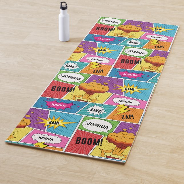 Colourful Comic Book Personalized Name Pop Art Yoga Mat (In Situ)