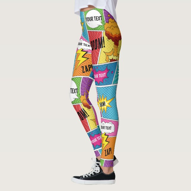 Colourful Comic Book Personalized Text Pop Art Leggings (Left)