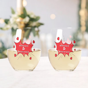 Colourful Comic Book Pop Art Wedding Favour Hearts Stemless Wine Glass