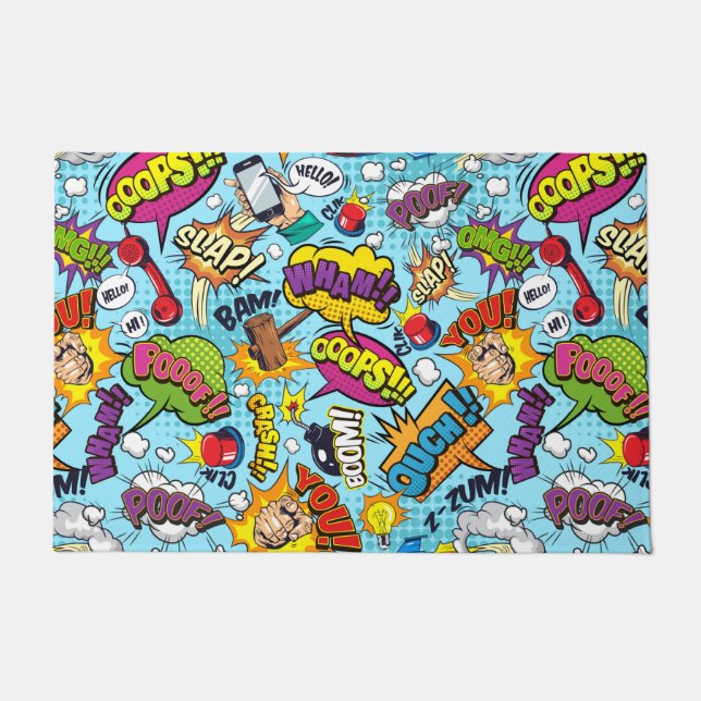 Colourful comic book themed pattern doormat (Front)