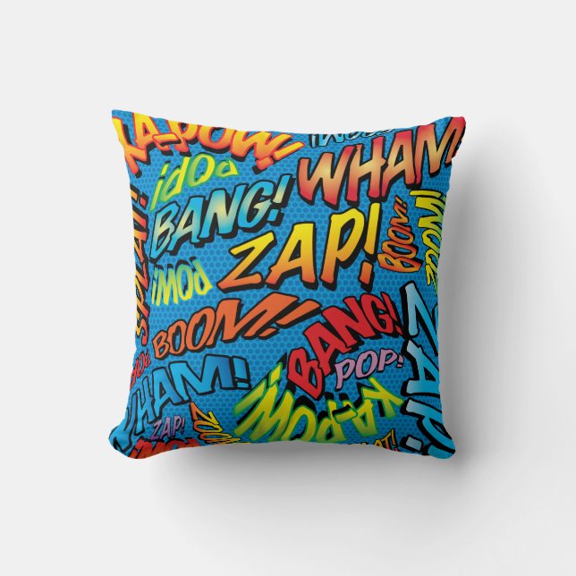Colourful Comic Book Typography Modern Cool Trendy Throw Pillow (Front)