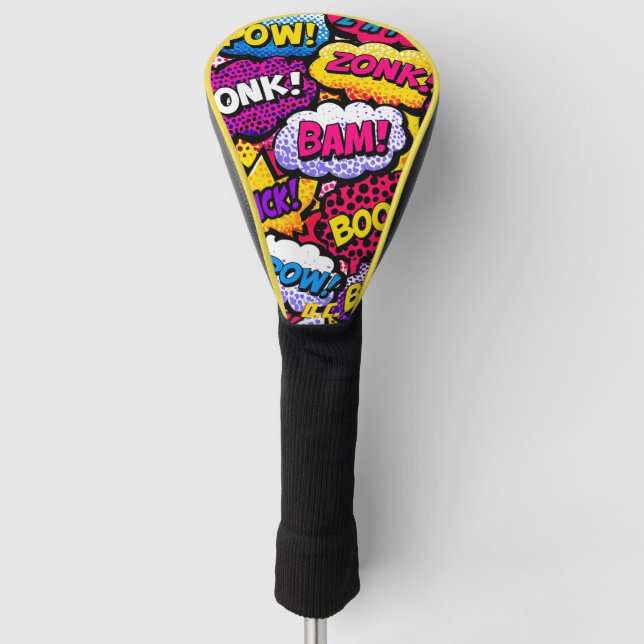 Colourful Comic Pop Art Golf Graphic Bold Funny Head Cover (Front)