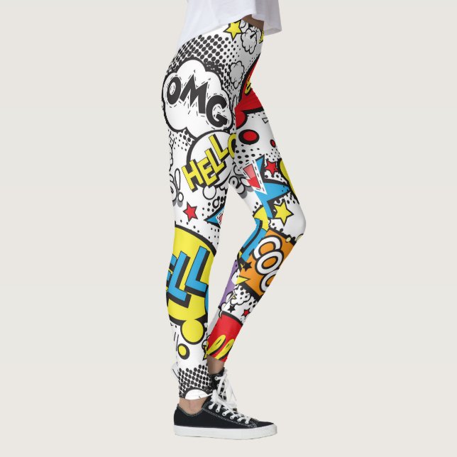 Colourful Comic Pop Art Speech Bubble Pattern Leggings (Right)