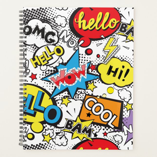 Colourful Comic Pop Art Speech Bubble Pattern Planner (Front)