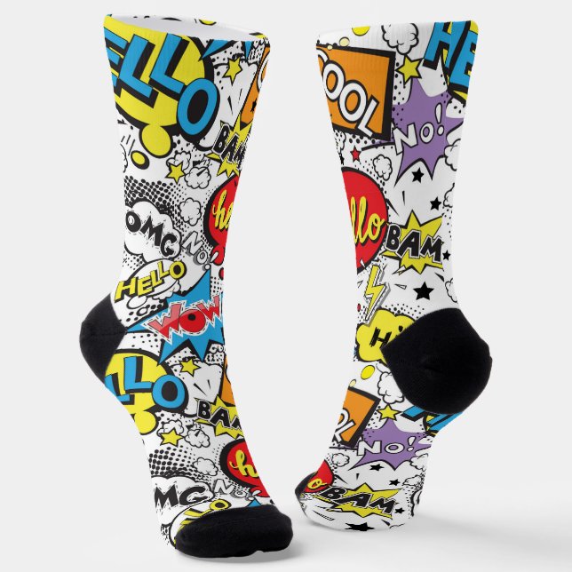 Colourful Comic Pop Art Speech Bubble Pattern Socks (Angled)