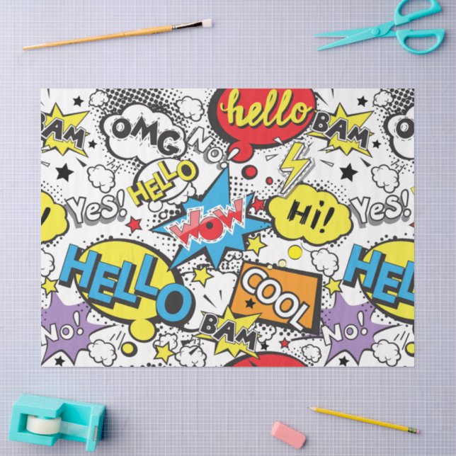 Colourful Comic Pop Art Speech Bubble Pattern Tissue Paper (Craft)