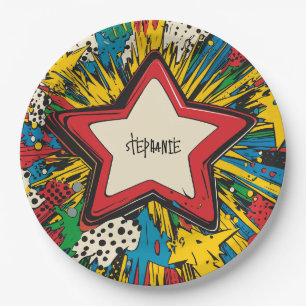 Colourful Comic Pop Art Starburst Explosion Paper Plate