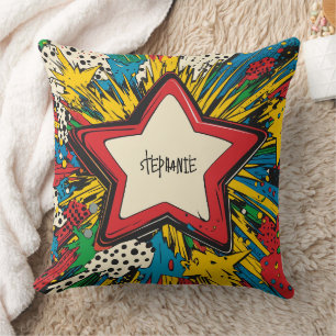Colourful Comic Pop Art Starburst Explosion Throw Pillow