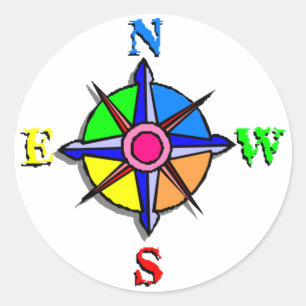 Colourful Compass Rose Classic Round Sticker