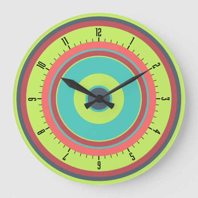 Colourful Concentric Circles 04 Large Clock (Front)