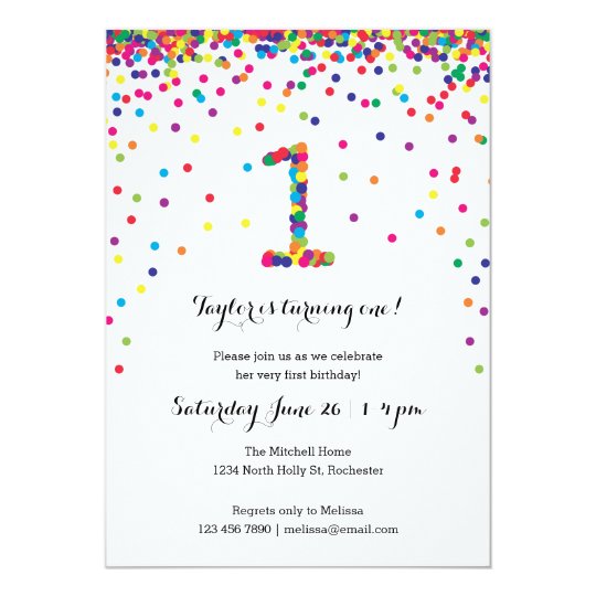 Colourful Confetti 1st Birthday Party Invitations