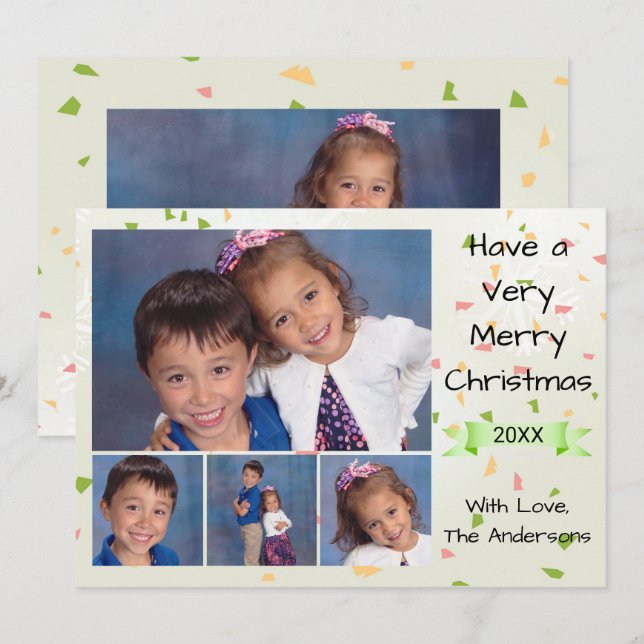 Colourful Confetti 4/5 Photos - 3x5 Christmas Card (Front/Back)