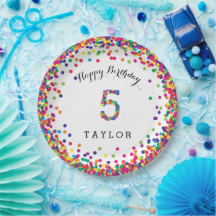 Colourful Confetti 5th Birthday Party Plates