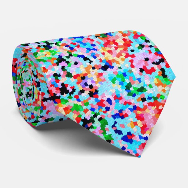 Colourful Confetti Abstract Mosaic Pattern Neck Ti Tie (Rolled)