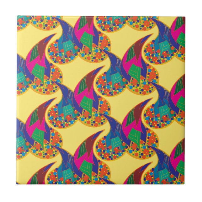 Colourful confetti abstract Paisley Rainbow drops Tile (Front)
