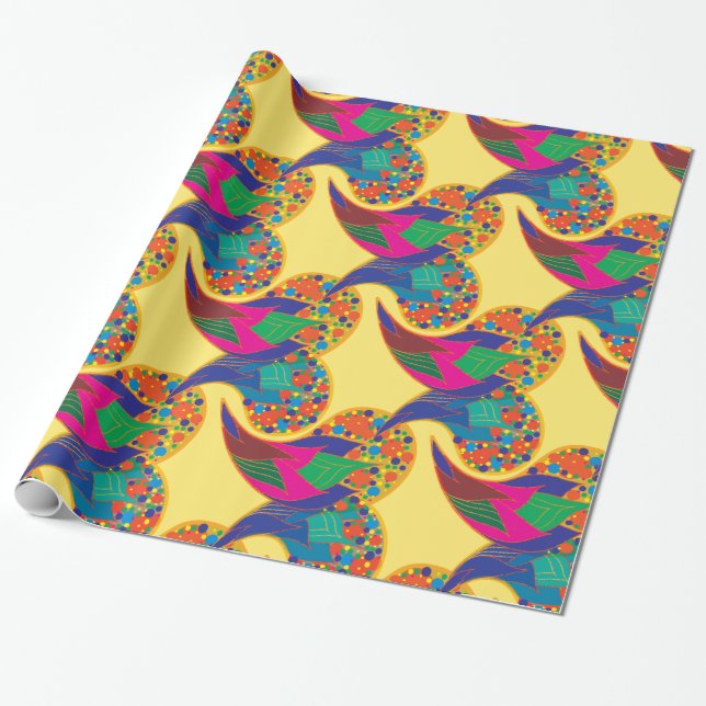 Colourful confetti abstract Paisley Rainbow drops Wrapping Paper (Unrolled)