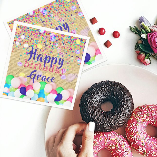 Colourful Confetti And Balloons Happy Birthday  Napkin (Creator Uploaded)