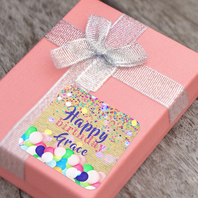 Colourful Confetti And Balloons Happy Birthday Square Sticker (Creator Uploaded)